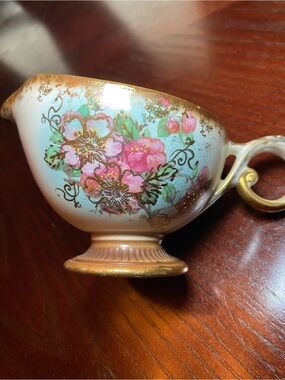 Lecot China Zapun Creamer with pedestal base Hand-Painted Pink Floral Design